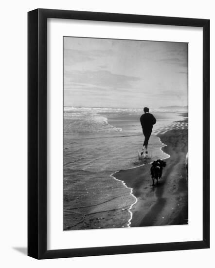 Robert F. Kennedy Running on the Beach with His Dog Freckles-Bill Eppridge-Framed Photographic Print