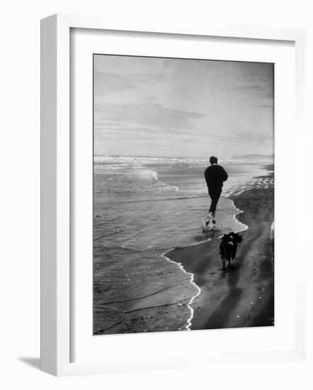 Robert F. Kennedy Running on the Beach with His Dog Freckles-Bill Eppridge-Framed Photographic Print