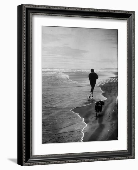 Robert F. Kennedy Running on the Beach with His Dog Freckles-Bill Eppridge-Framed Photographic Print