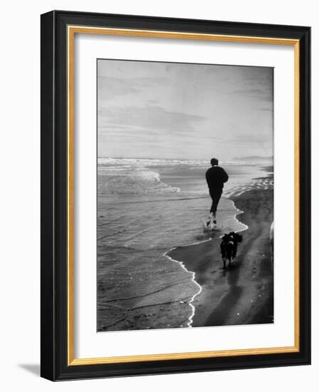 Robert F. Kennedy Running on the Beach with His Dog Freckles-Bill Eppridge-Framed Photographic Print