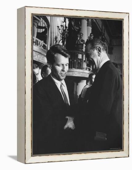 Robert F. Kennedy Standing with Sen. Lyndon B. Johnson-Hank Walker-Framed Premier Image Canvas