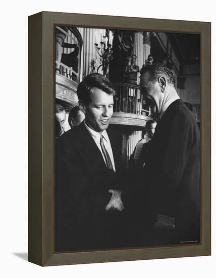 Robert F. Kennedy Standing with Sen. Lyndon B. Johnson-Hank Walker-Framed Premier Image Canvas