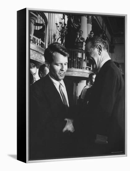 Robert F. Kennedy Standing with Sen. Lyndon B. Johnson-Hank Walker-Framed Premier Image Canvas