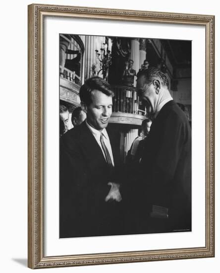 Robert F. Kennedy Standing with Sen. Lyndon B. Johnson-Hank Walker-Framed Premium Photographic Print