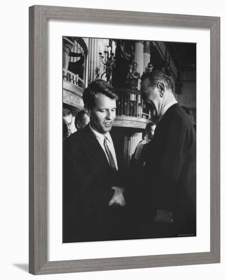 Robert F. Kennedy Standing with Sen. Lyndon B. Johnson-Hank Walker-Framed Premium Photographic Print