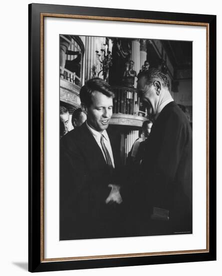 Robert F. Kennedy Standing with Sen. Lyndon B. Johnson-Hank Walker-Framed Premium Photographic Print