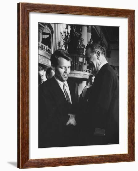 Robert F. Kennedy Standing with Sen. Lyndon B. Johnson-Hank Walker-Framed Premium Photographic Print