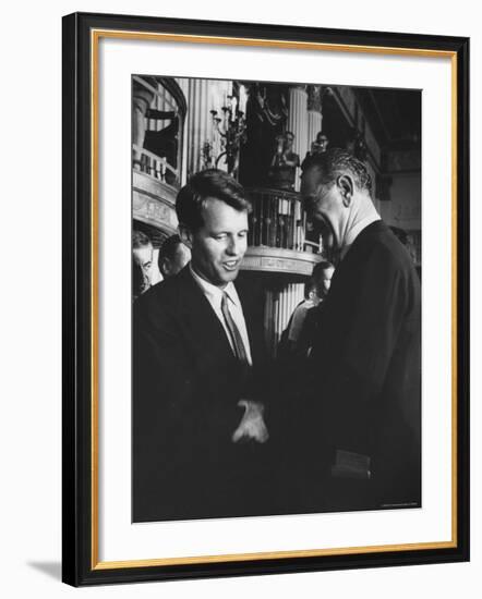 Robert F. Kennedy Standing with Sen. Lyndon B. Johnson-Hank Walker-Framed Premium Photographic Print