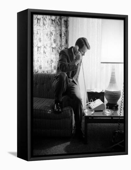 Robert F. Kennedy Talking on Phone-Hank Walker-Framed Premier Image Canvas