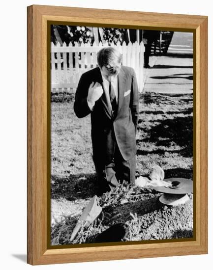 Robert Kennedy Prays at His Brother's Grave-null-Framed Stretched Canvas