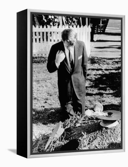 Robert Kennedy Prays at His Brother's Grave-null-Framed Stretched Canvas