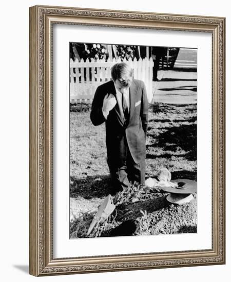 Robert Kennedy Prays at His Brother's Grave-null-Framed Photo