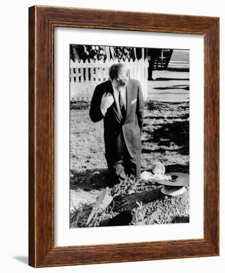 Robert Kennedy Prays at His Brother's Grave-null-Framed Photo