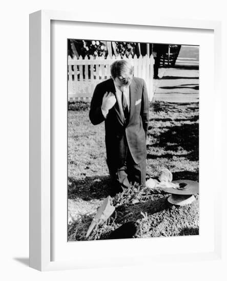 Robert Kennedy Prays at His Brother's Grave-null-Framed Photo