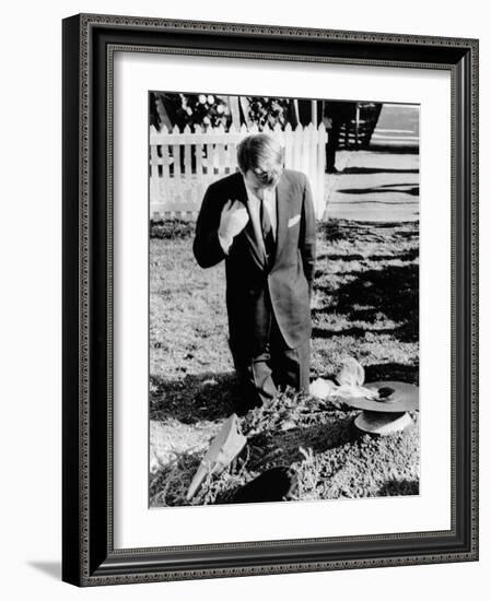 Robert Kennedy Prays at His Brother's Grave-null-Framed Photo