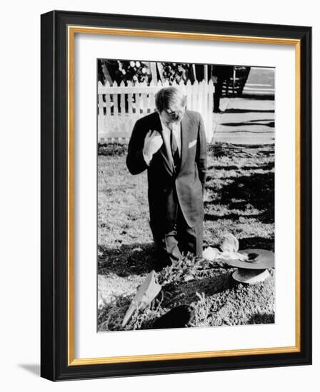 Robert Kennedy Prays at His Brother's Grave-null-Framed Photo