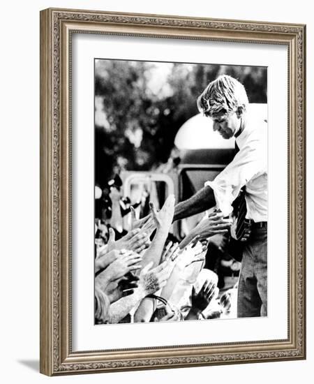 Robert Kennedy Shaking Hands During 1968 Campaign-null-Framed Photo