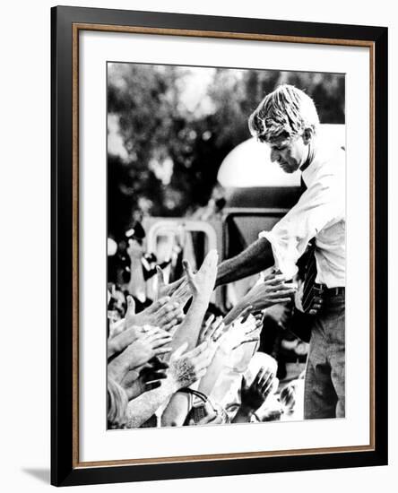 Robert Kennedy Shaking Hands During 1968 Campaign-null-Framed Photo