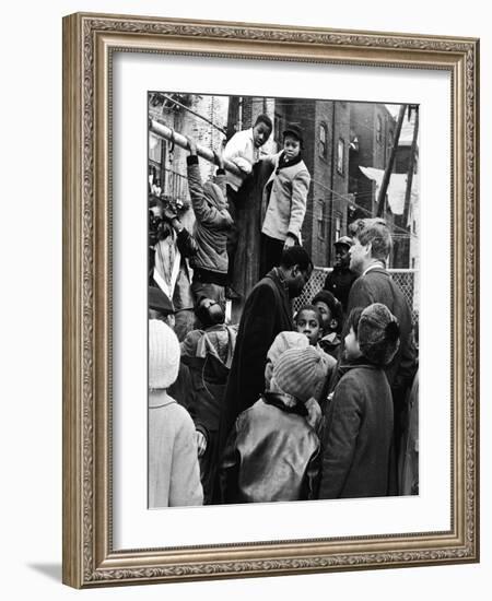 Robert Kennedy with Children at Playground Photograph - New York, NY-Lantern Press-Framed Art Print