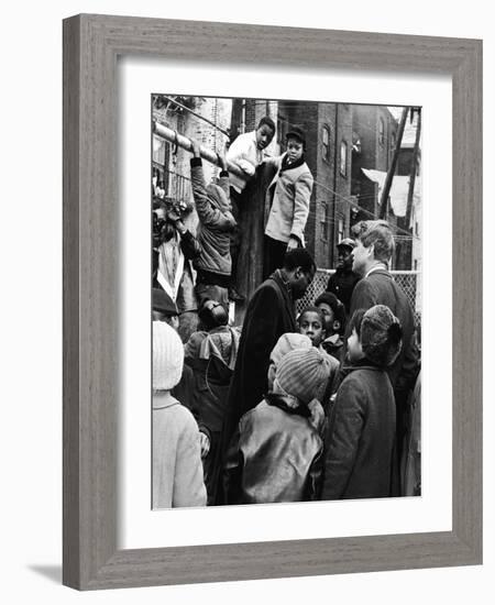 Robert Kennedy with Children at Playground Photograph - New York, NY-Lantern Press-Framed Art Print