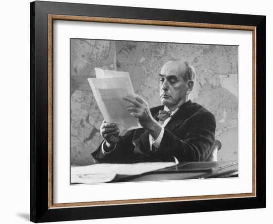 Robert Moses, Nyc Planner and Builder of Highways, Reading Document in His Office-Alfred Eisenstaedt-Framed Photographic Print