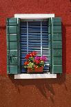 Window with Brown Shutters, Pink Flowers and Yellow Wall. - Burano, Venice-Robert ODea-Photographic Print
