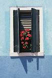 Window with Blue Venetian Blinds and Green Shutters Against Red-Brown Wall. - Burano, Venice-Robert ODea-Framed Photographic Print