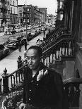 African American Poet/Writer Langston Hughes Standing on the Stoop in Front of His House in Harlem-Robert W^ Kelley-Premium Photographic Print
