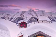 Snowy Woods and Mountain Huts Framed by the Winter Sunset, Bettmeralp, District of Raron-Roberto Moiola-Photographic Print