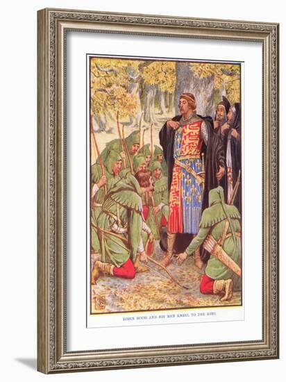 Robin and His Men Kneel to the King, C.1920-Walter Crane-Framed Giclee Print