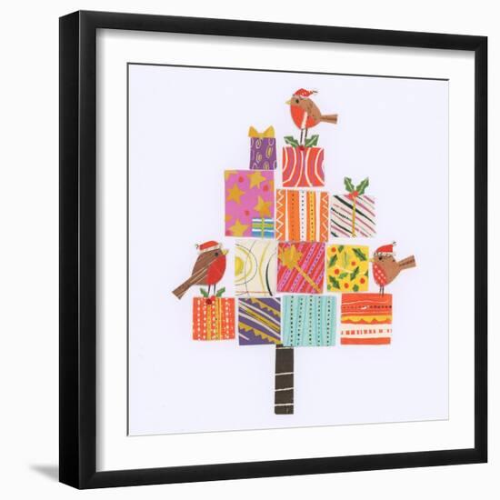 Robin Christmas Present Tree-Sarah Battle-Framed Giclee Print