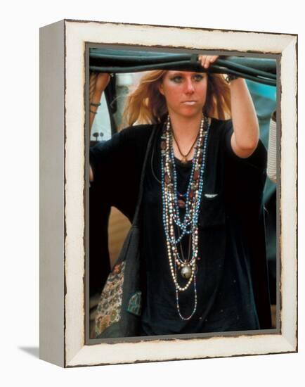 Robin Hallock, Leans Against Cables at Woodstock Music and Art Festival-Bill Eppridge-Framed Premier Image Canvas