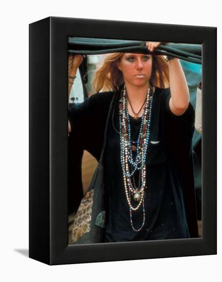 Robin Hallock, Leans Against Cables at Woodstock Music and Art Festival-Bill Eppridge-Framed Premier Image Canvas