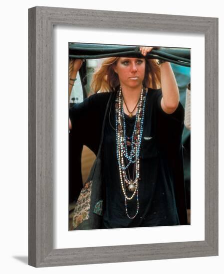 Robin Hallock, Leans Against Cables at Woodstock Music and Art Festival-Bill Eppridge-Framed Photographic Print