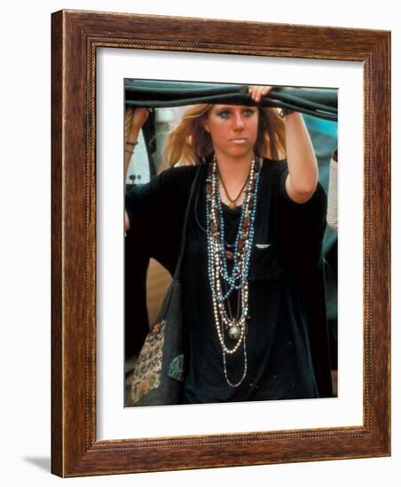 Robin Hallock, Leans Against Cables at Woodstock Music and Art Festival-Bill Eppridge-Framed Photographic Print