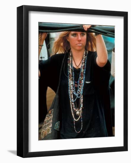 Robin Hallock, Leans Against Cables at Woodstock Music and Art Festival-Bill Eppridge-Framed Photographic Print