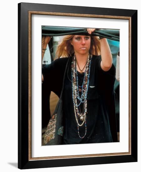 Robin Hallock, Leans Against Cables at Woodstock Music and Art Festival-Bill Eppridge-Framed Photographic Print