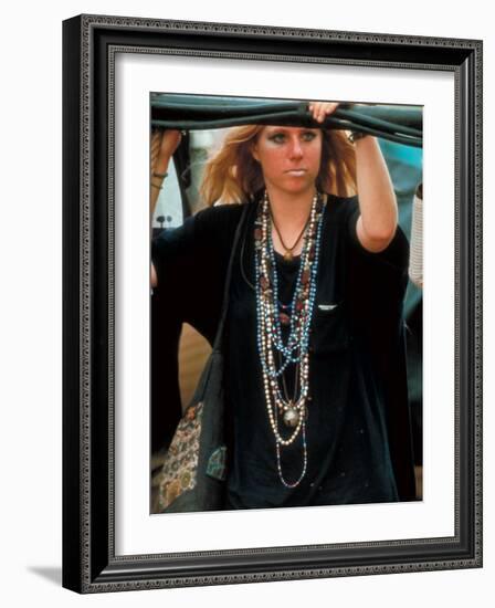 Robin Hallock, Leans Against Cables at Woodstock Music and Art Festival-Bill Eppridge-Framed Photographic Print