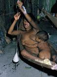 Kamayura Indians Playing Flutes Inside Hut, Xingu Area, Brazil, South America-Robin Hanbury-tenison-Photographic Print