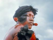 Kamayura Indians Playing Flutes Inside Hut, Xingu Area, Brazil, South America-Robin Hanbury-tenison-Photographic Print