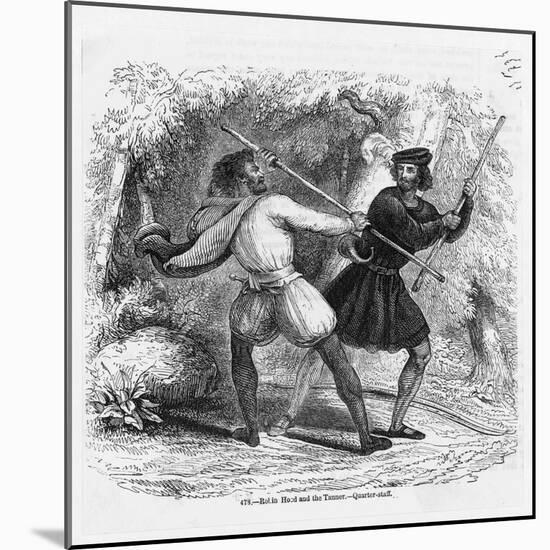 Robin Hood and the Tanner Fight with Quarterstaffs-null-Mounted Art Print