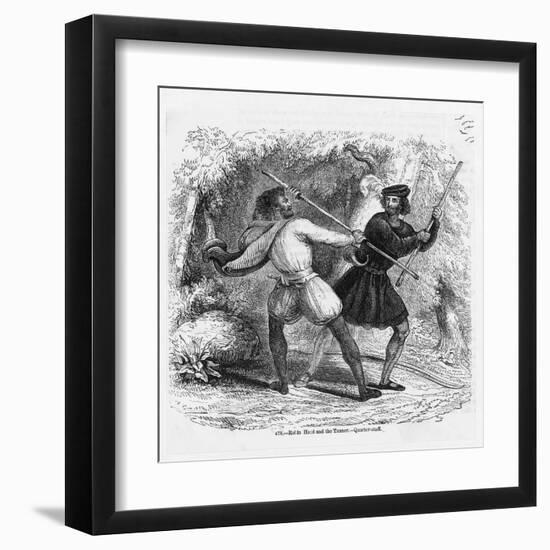 Robin Hood and the Tanner Fight with Quarterstaffs-null-Framed Art Print