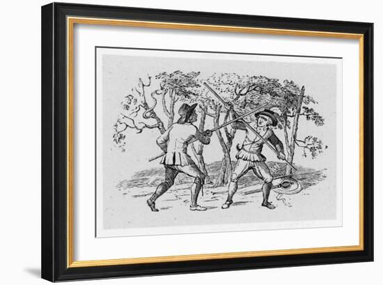 Robin Hood and the Tanner Fight with Quarterstaffs-Thomas Bewick-Framed Premium Giclee Print