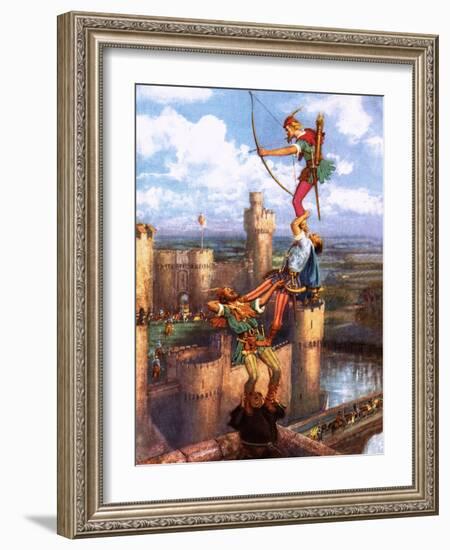 Robin Hood Shooting into Nottingham Castle-John Millar Watt-Framed Giclee Print