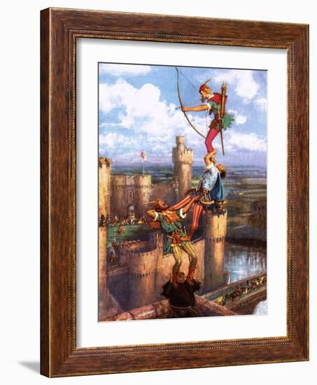 Robin Hood Shooting into Nottingham Castle-John Millar Watt-Framed Giclee Print