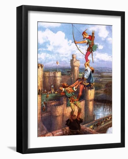 Robin Hood Shooting into Nottingham Castle-John Millar Watt-Framed Giclee Print