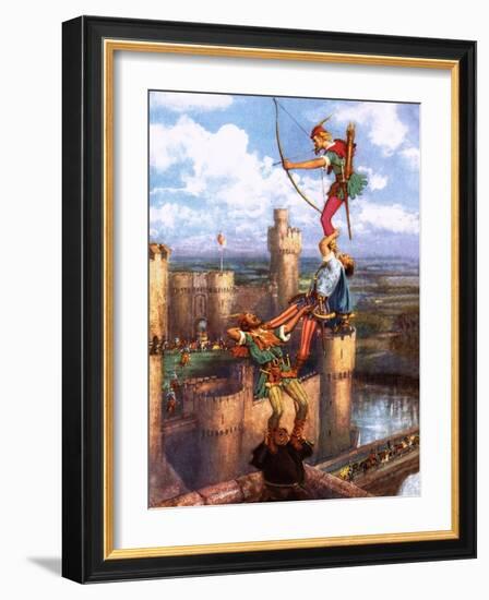 Robin Hood Shooting into Nottingham Castle-John Millar Watt-Framed Giclee Print