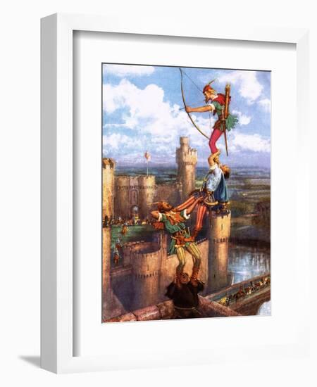 Robin Hood Shooting into Nottingham Castle-John Millar Watt-Framed Giclee Print