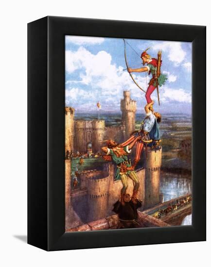 Robin Hood Shooting into Nottingham Castle-John Millar Watt-Framed Premier Image Canvas