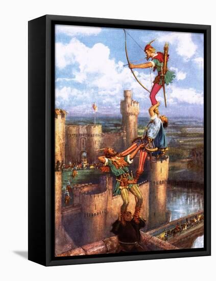 Robin Hood Shooting into Nottingham Castle-John Millar Watt-Framed Premier Image Canvas